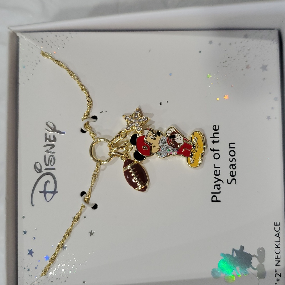 Disney’s‎ Mickey Mouse Player of the Season Football pave charm necklace new